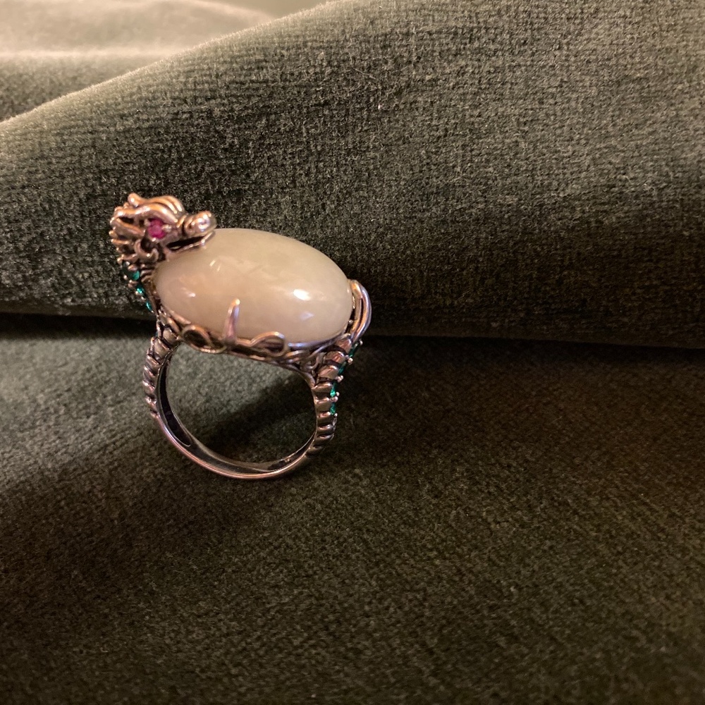 JOY Silver Jade Cabochon Statement Ring with Gem Accents
